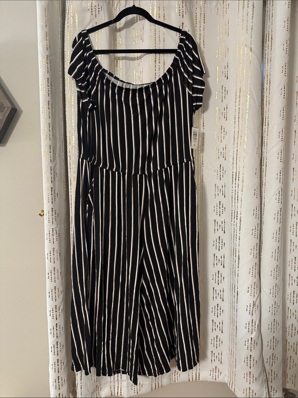Torrid Super Soft Black, White, and Brown Vertical Stripe Jumpsuit